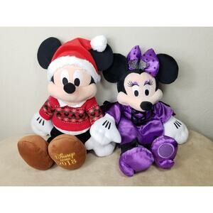 Disney Halloween Store 2018 Mickey Mouse 17" Minnie Mouse Purple Dress 15" x2